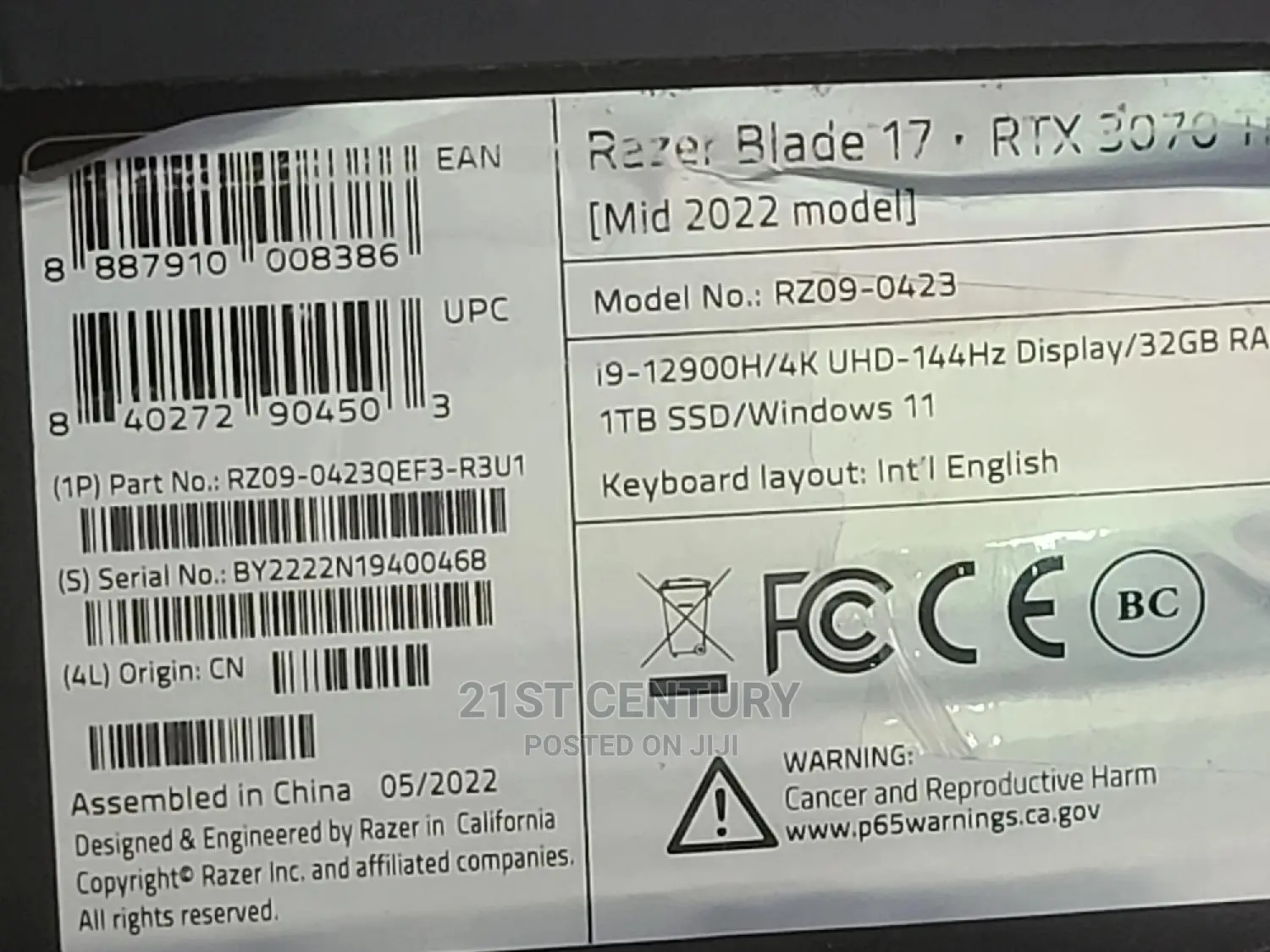 New Laptop Razer Blade 32GB Intel Core I9 SSD 1T