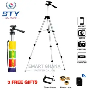 ARHANORY 1.1M Tripod Stand Set for Phone Camera - Silver