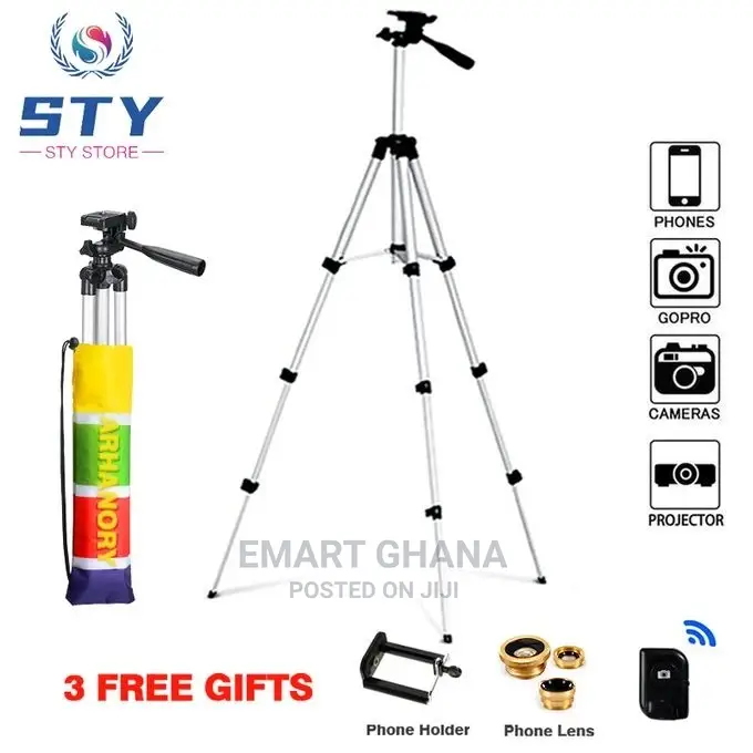 ARHANORY 1.1M Tripod Stand Set for Phone Camera - Silver