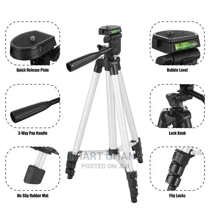 ARHANORY 1.1M Tripod Stand Set for Phone Camera - Silver