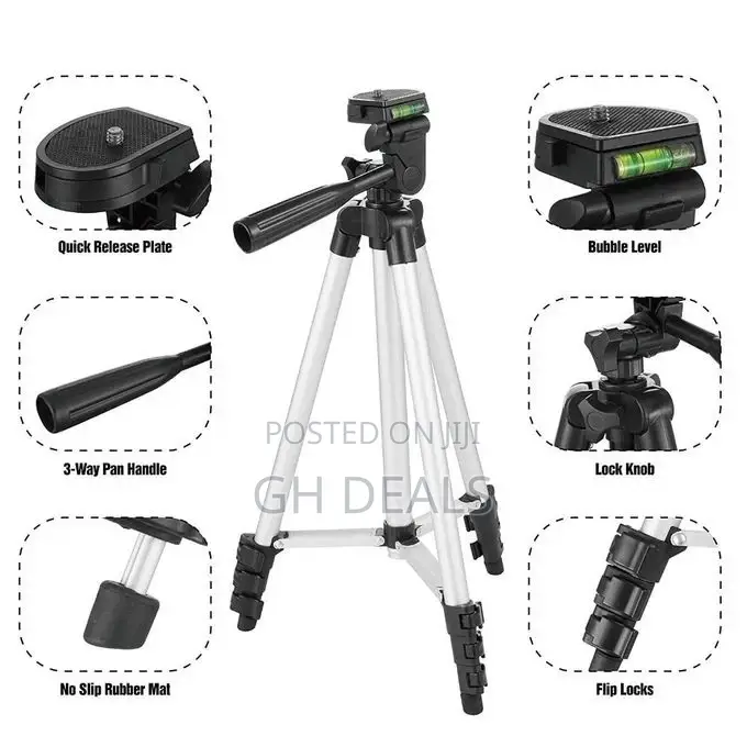 ARHANORY 1.1M Tripod Stand Set for Phone Camera - Silver