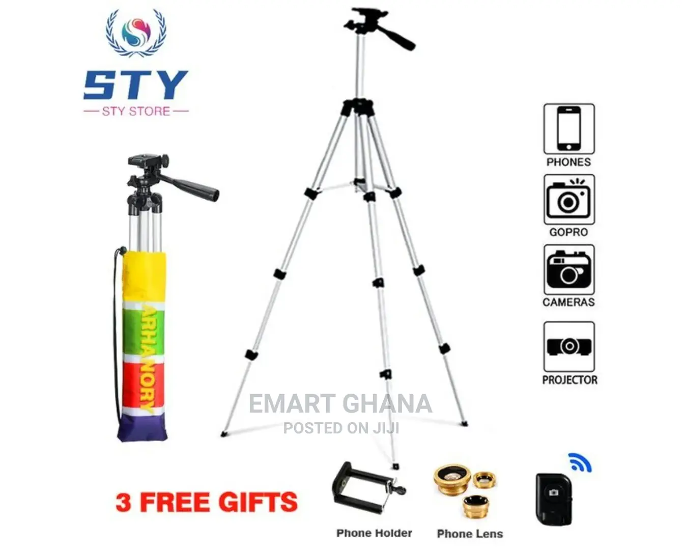 ARHANORY 1.1M Tripod Stand Set for Phone Camera - Silver