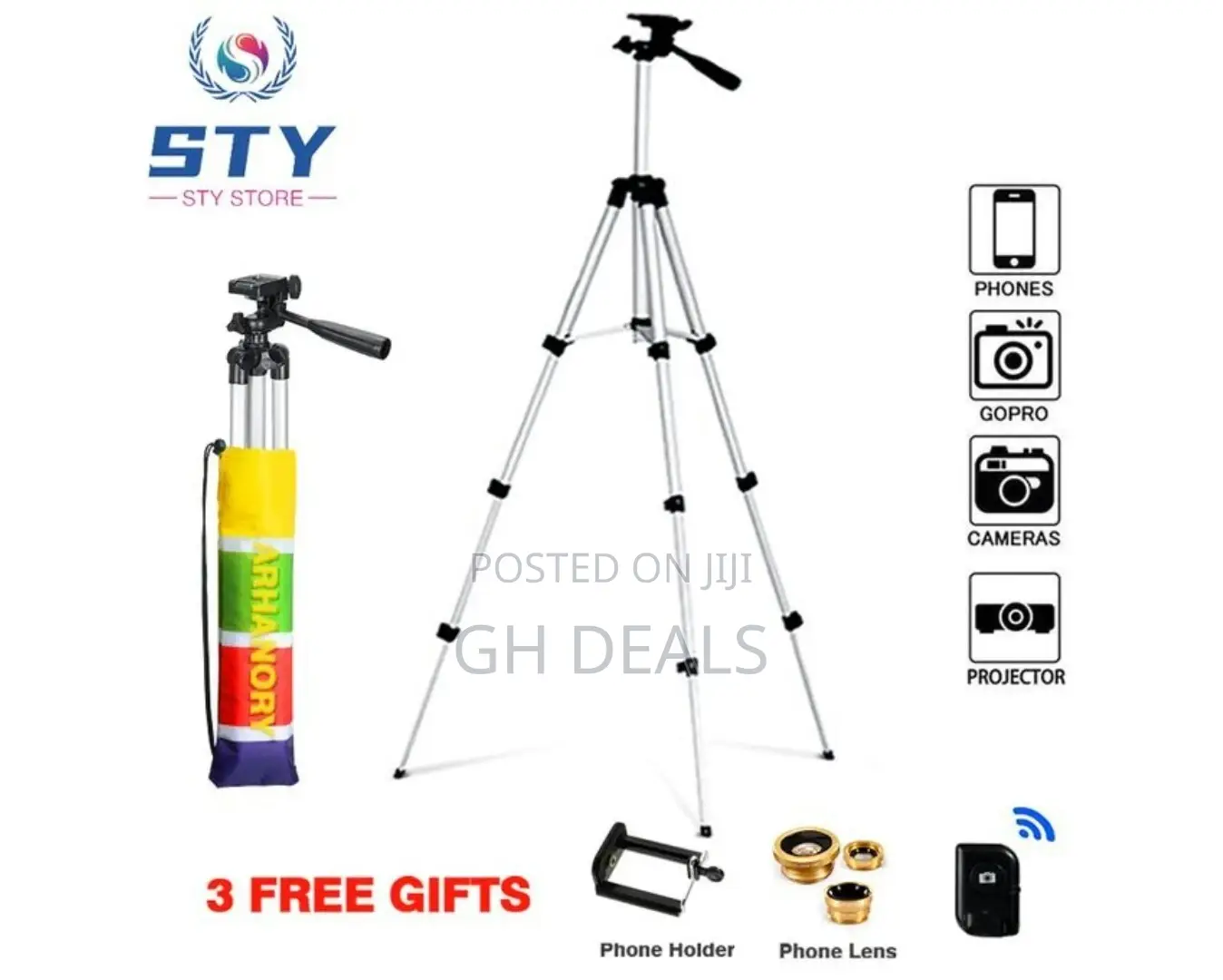 ARHANORY 1.1M Tripod Stand Set for Phone Camera - Silver