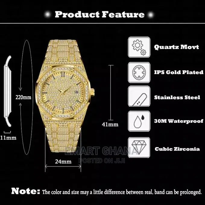 Gold Plated Luxury Diamond Watch - Gold