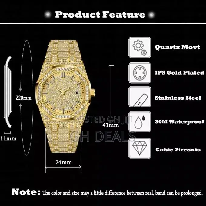 Gold Plated Luxury Diamond Watch - Gold