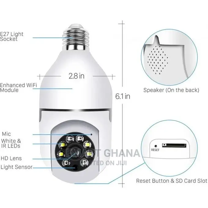 1080P E27 Wifi IP PTZ Security Camera, Color, With Automatic