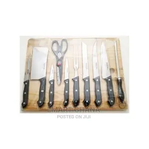 Knife Set With Wooden Chopping Board - 11 Pieces