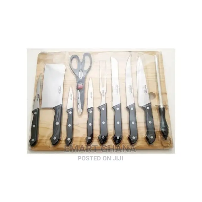 Knife Set With Wooden Chopping Board - 11 Pieces