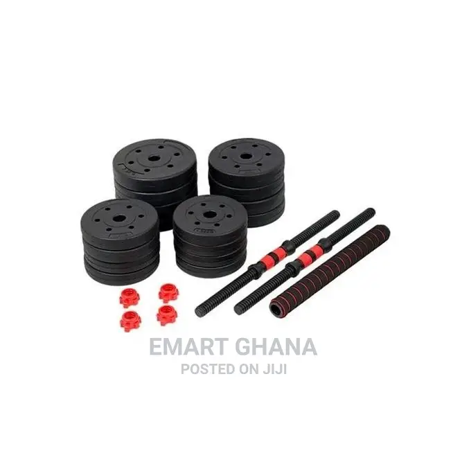 20KG Adjustable Gym Dumbbell Set + Free Barbell Rod - Black