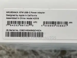 Apple 67w Usb C Power Adapter A2518 Mku63am/A