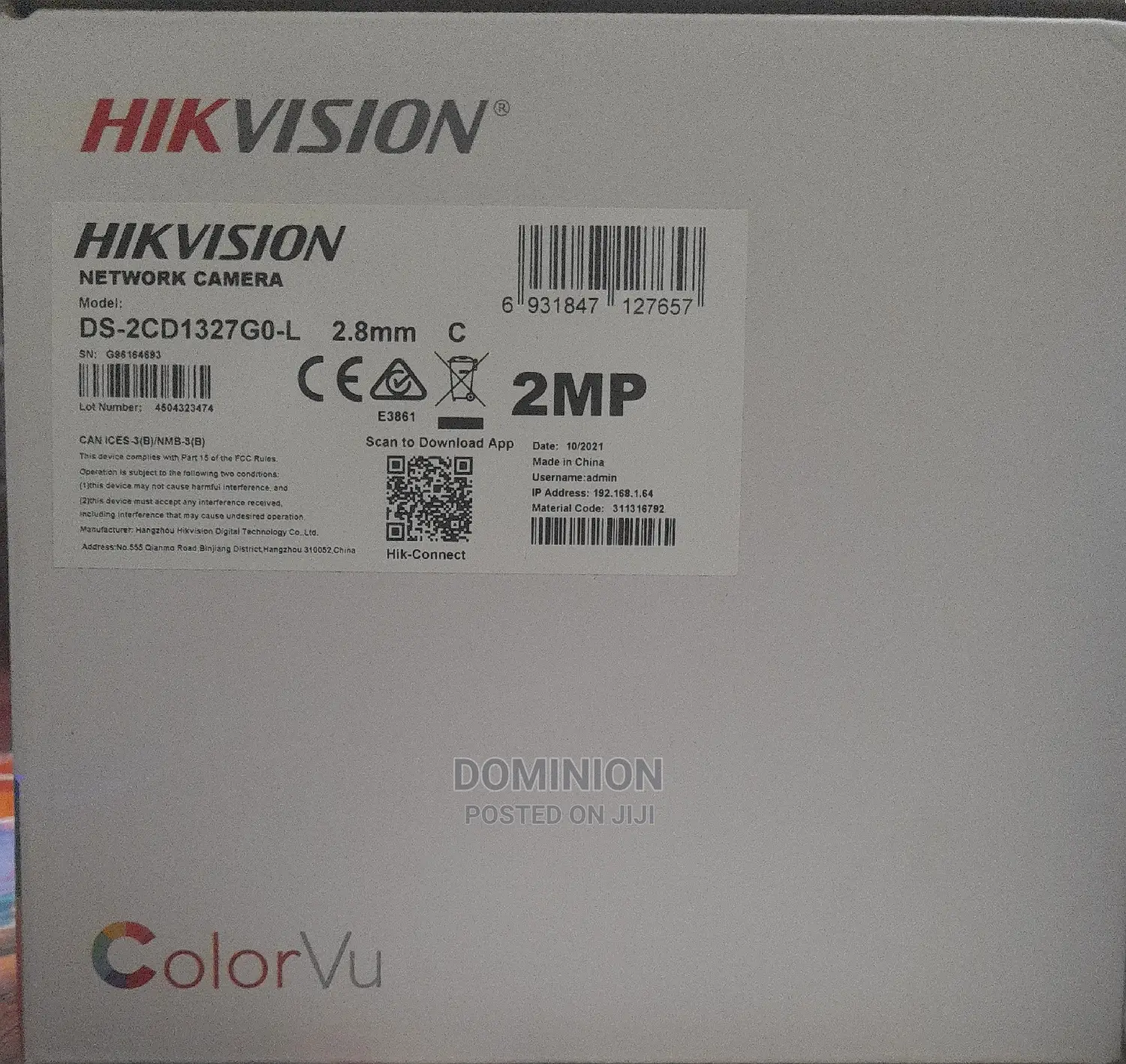 Hikvision Colorvu IP 2mp Camera(Ds-2cd1327g0-L)