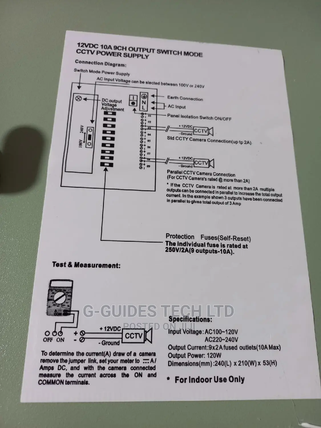 12V 10A CCTV Power Supply 9ch Output