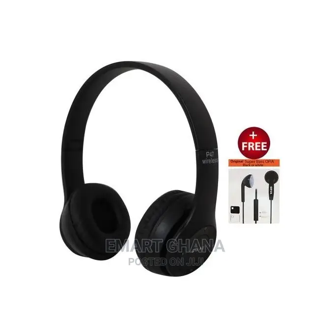 P47 Bluetooth Wireless Headphone - Black + Free OFIA