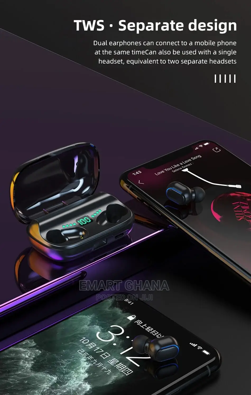 Bluetooth 5.0 TWS In-Ear Earphones, Wireless Earbuds - B