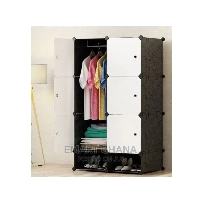 6 Cubes Plastic Wardrobe With Shoe Rack - Black/White