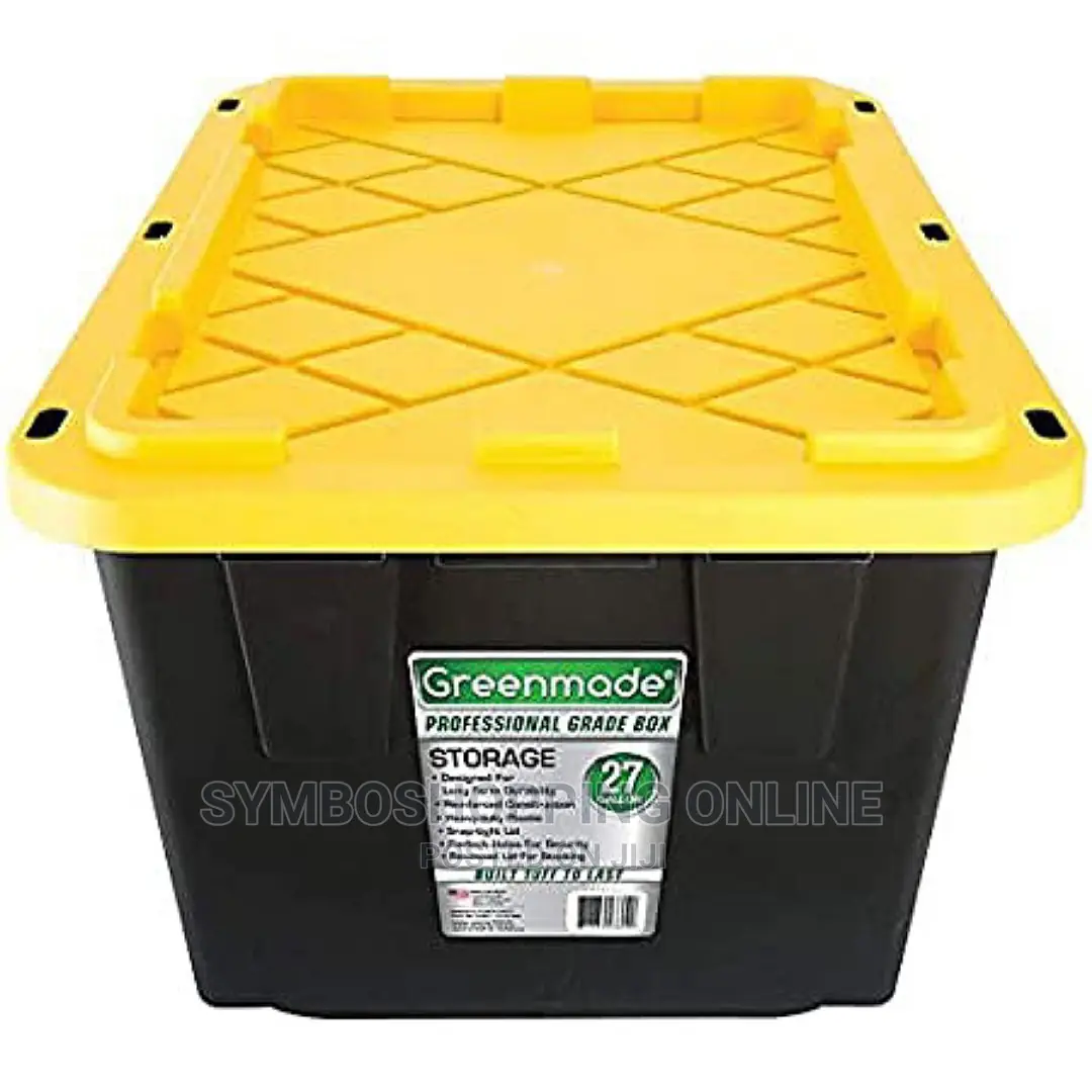 Black and Yellow Greenmade Storage Bin With Lid, 27 Gallon