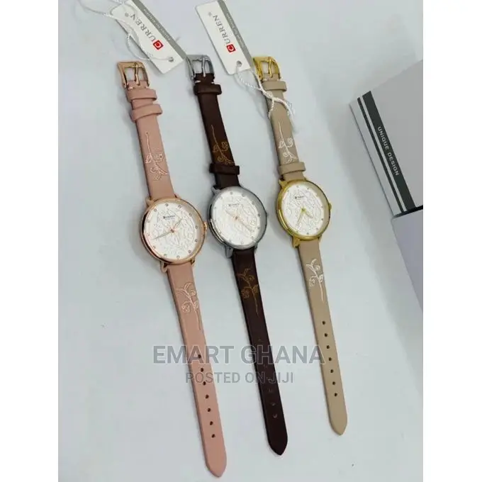 Curren 3-In-1 Leather Wrist Watch - Multicolour