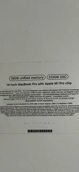 New Laptop Apple MacBook Pro M1 16GB Apple M1 SSD 512GB