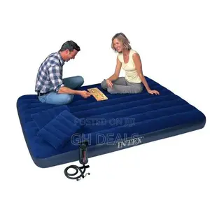 Intex Inflatable Air Bed With Pillow and Pump - Blue/Black