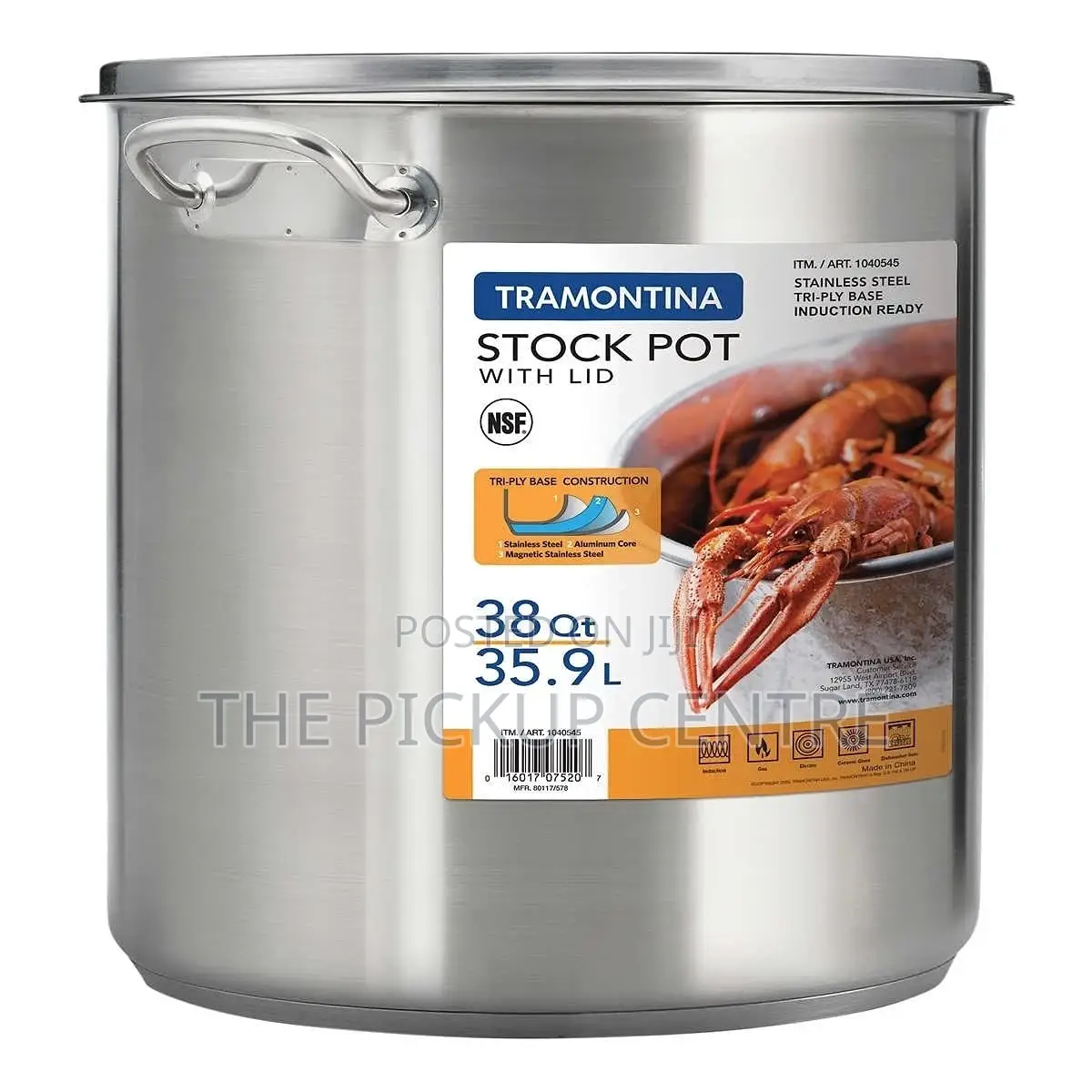 Tramontina Covered Stock Pot Stainless Steel 38 Qt, 35.9l