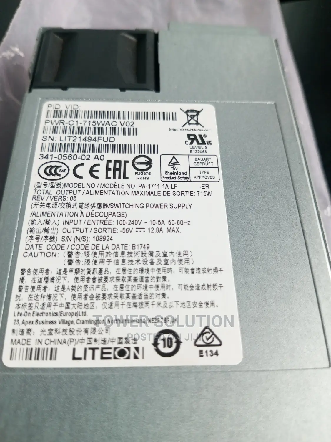Power Supply 715W 3850 Series Cisco