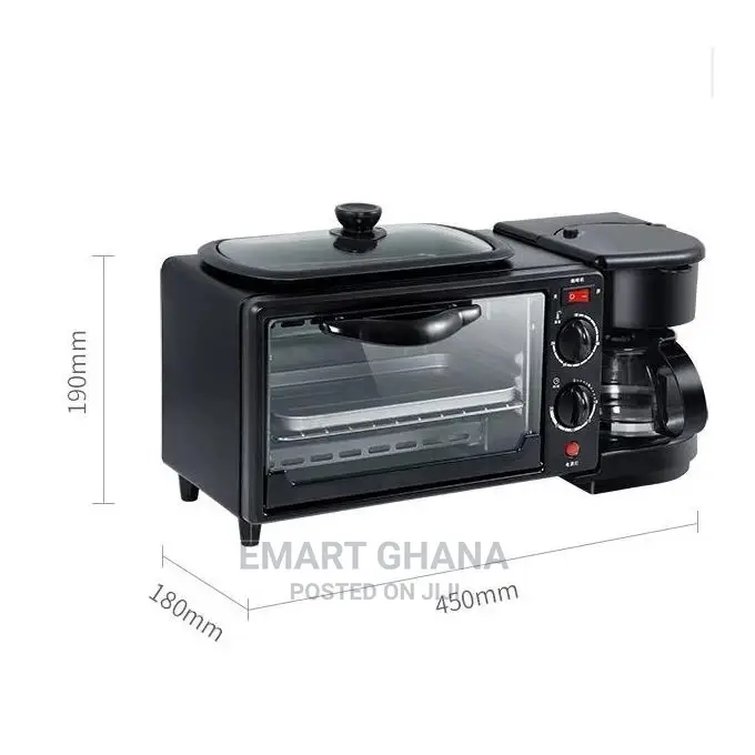 3 in 1 Breakfast Electric Toaster Oven Coffee Maker - 9L