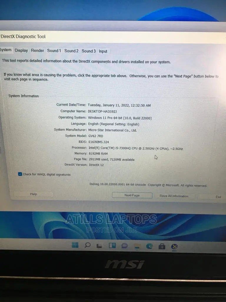 Laptop MSI GV62 8RD 8GB Intel Core I5 HDD+SSD 1.5T