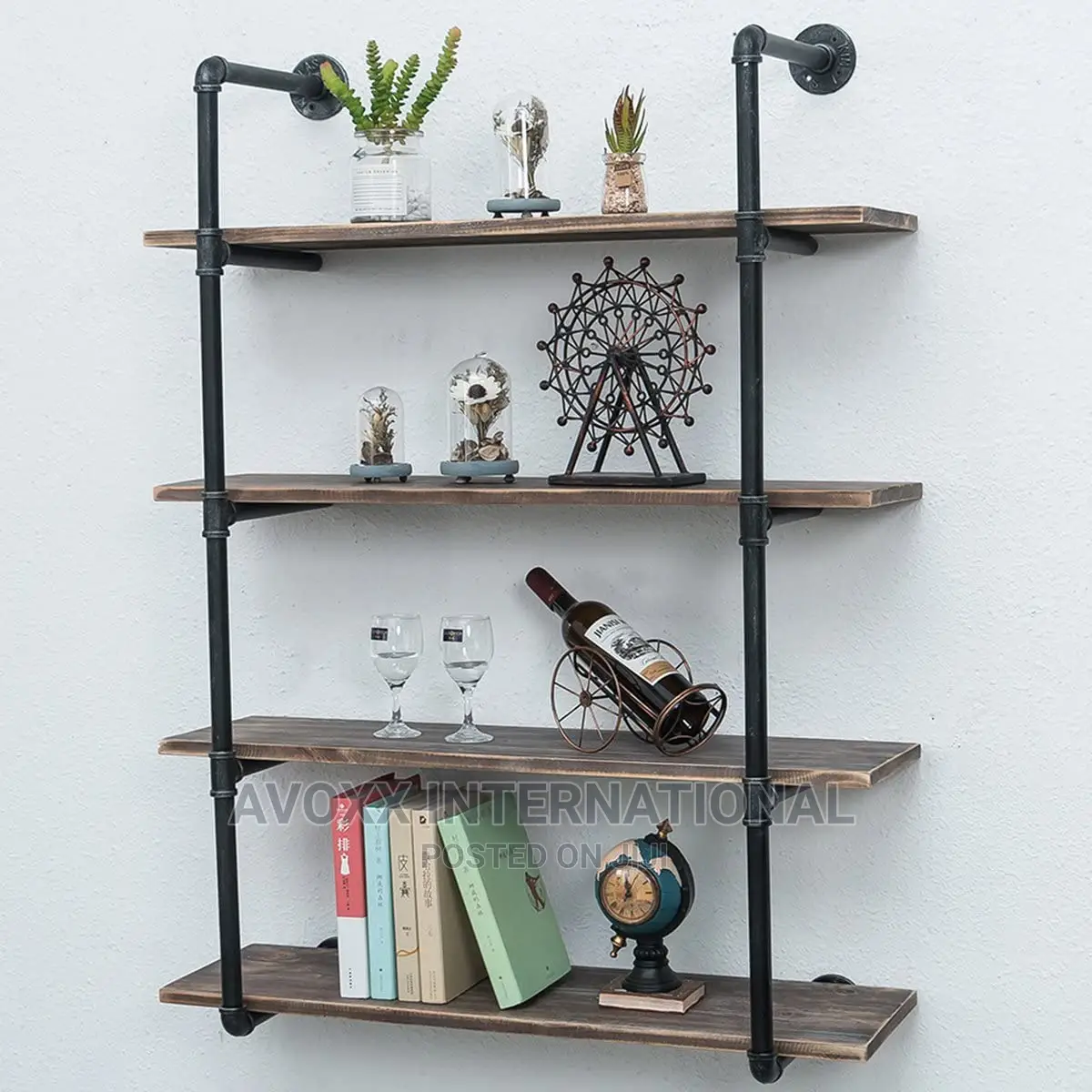 Industrial Pipe Shelving Wall ,Rustic Metal Floating Shelves