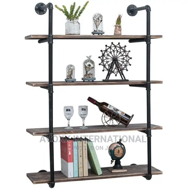 Industrial Pipe Shelving Wall ,Rustic Metal Floating Shelves