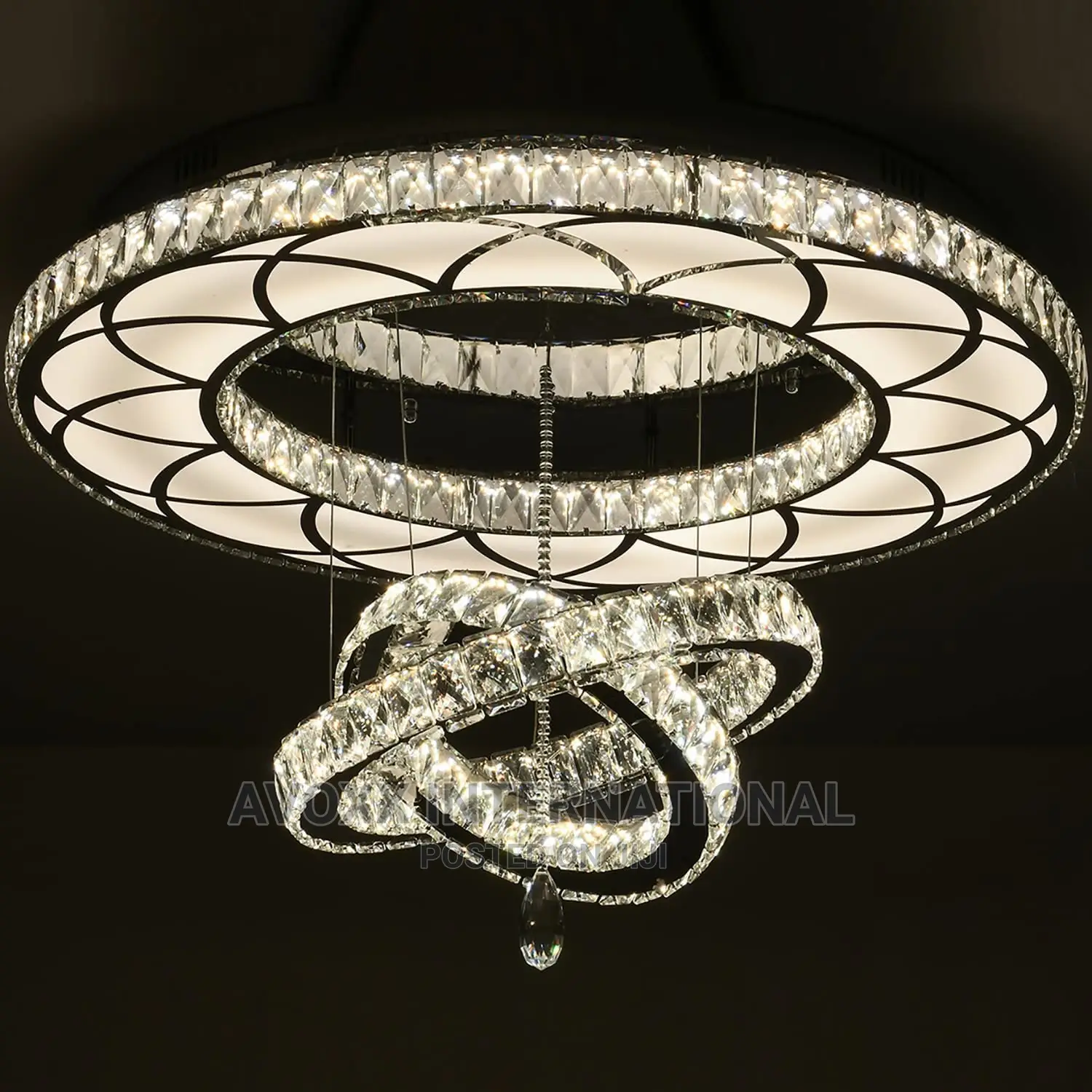32" Remote Dimming Chandelier Modern Crystal Chandelier