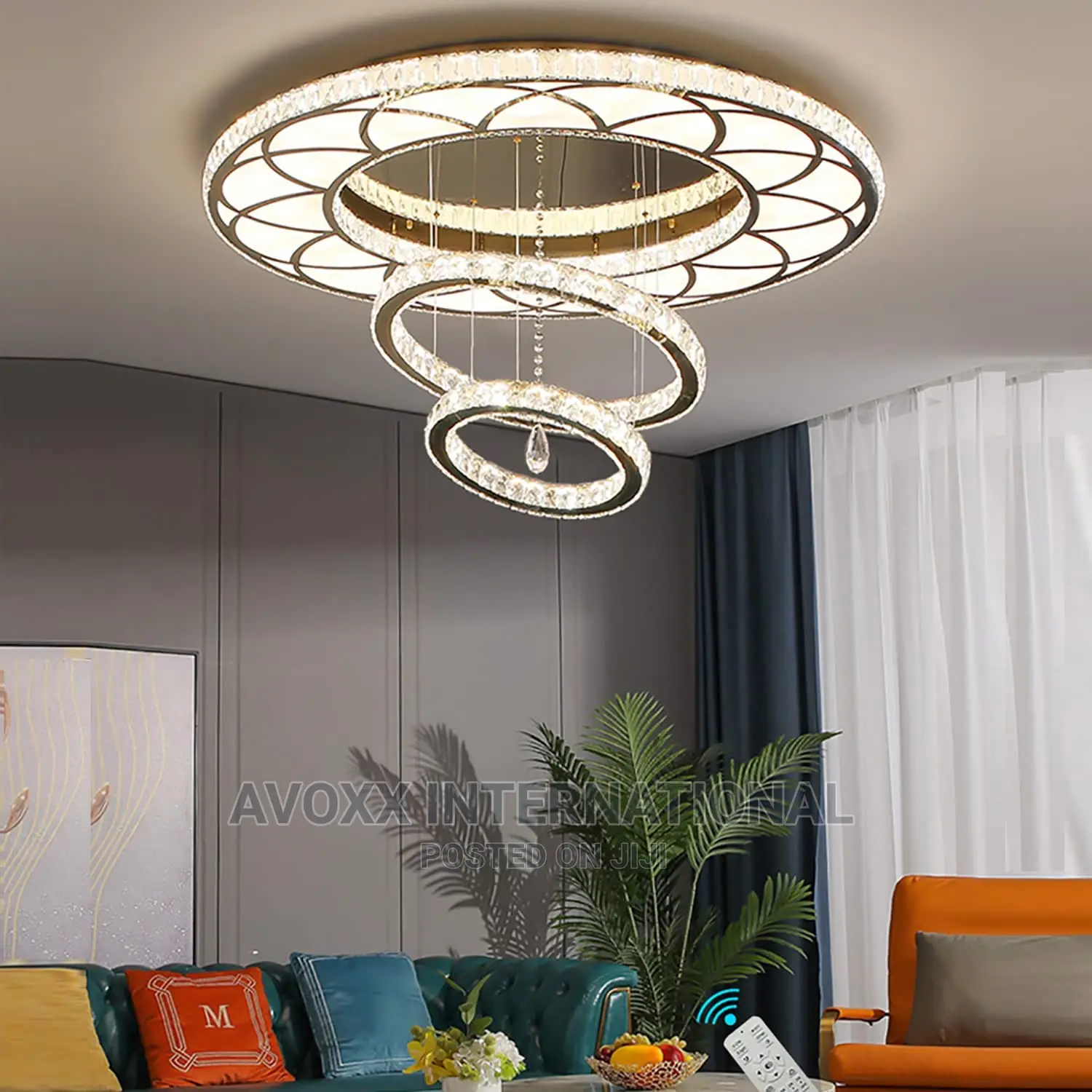32" Remote Dimming Chandelier Modern Crystal Chandelier