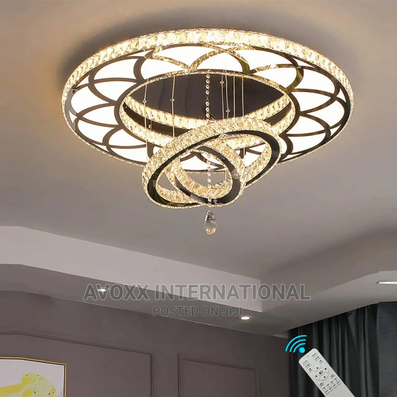32" Remote Dimming Chandelier Modern Crystal Chandelier