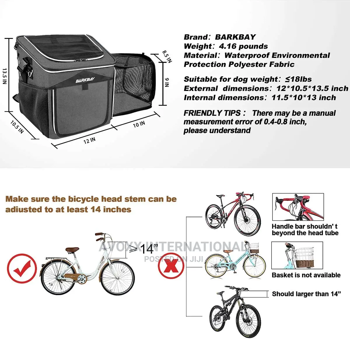 BARKBAY Dogs Cats Bike Basket Carrier