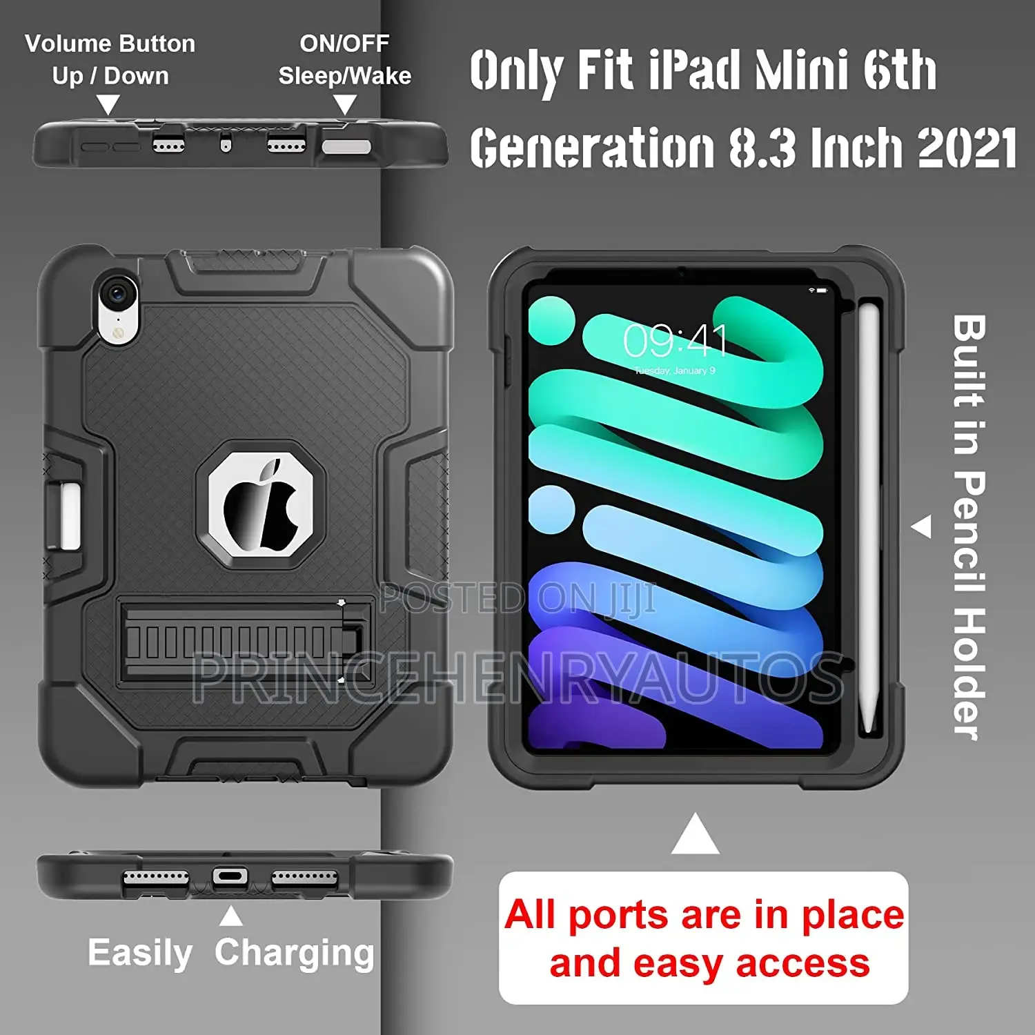 TIMISM iPad Mini 6 Case+Pencil Holder+Kickstand Shockproof
