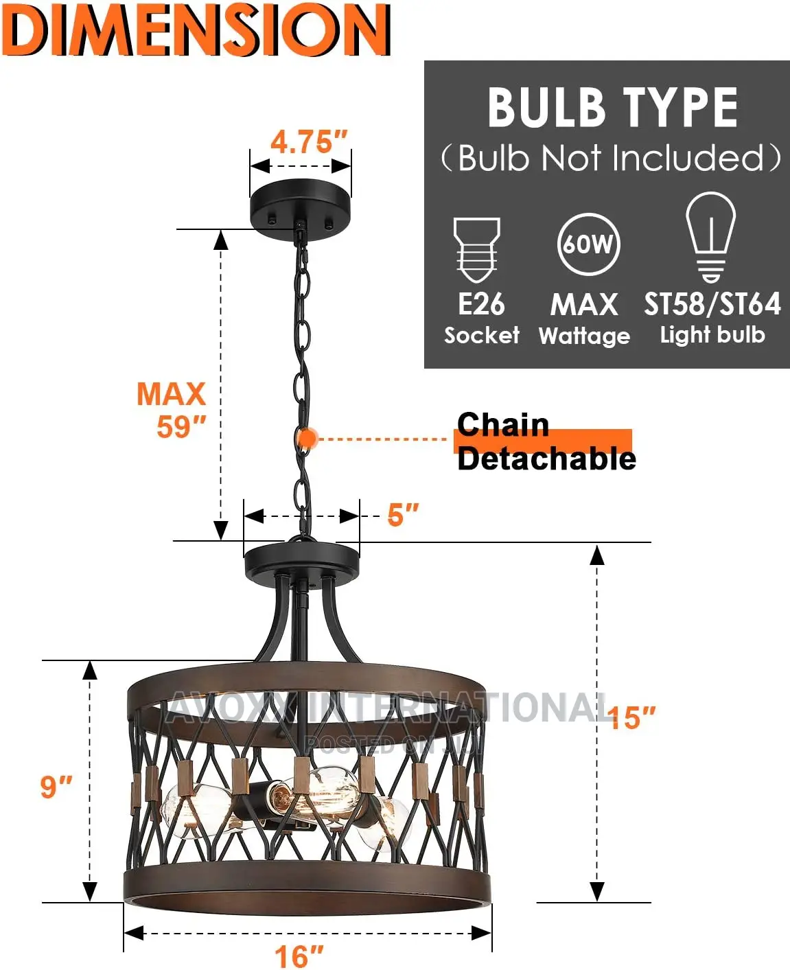 Osimir Semi-Flush Mount Ceiling Light, 3-Light Ceiling Light