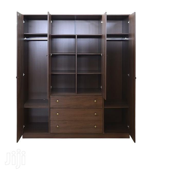 Wooden Wardrobe Brown 4 Doors 3 Drawers