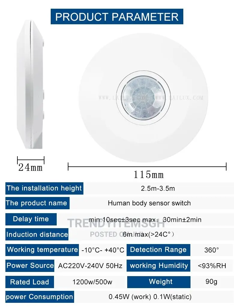 PIR Motion Sensor Light Switch AC 220V Time Delay Adjustable