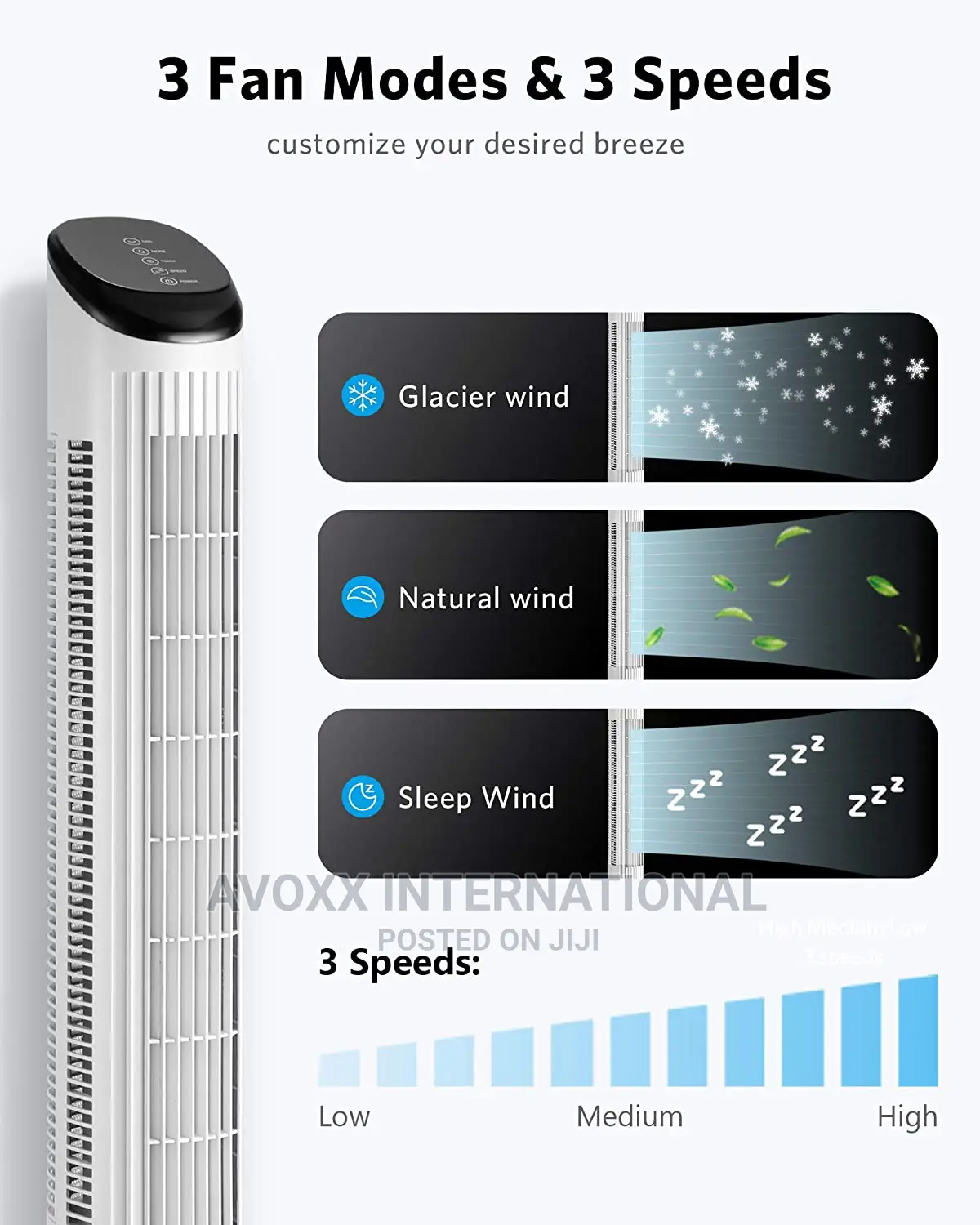 LENSOUL 36"Oscillating Tower Fan (TF02) 3 Mode 3 Speed