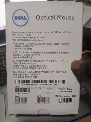 Original Dell Ms116 Usb Optical Wired Mouse (Black)