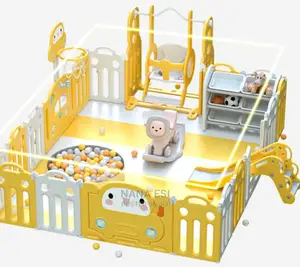 Foldable Playpen With Basketball Hula Hoop Activity Centre