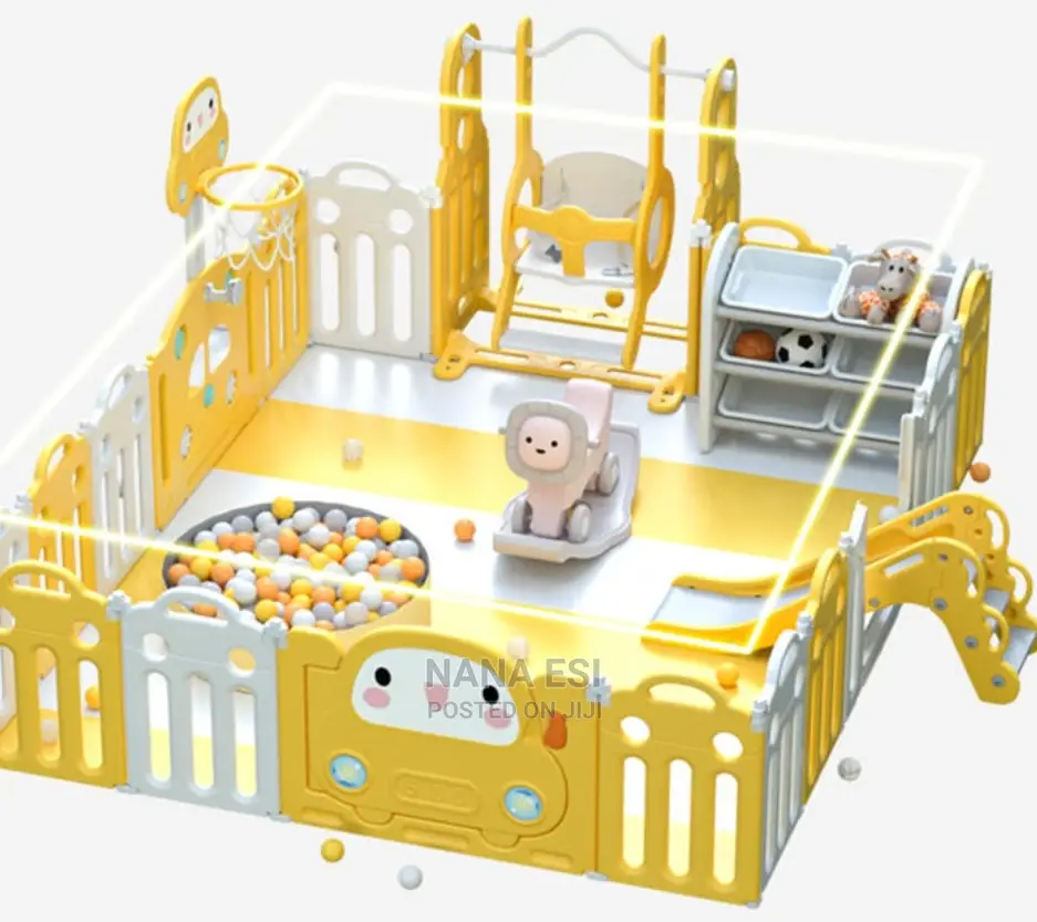 Foldable Playpen With Basketball Hula Hoop Activity Centre