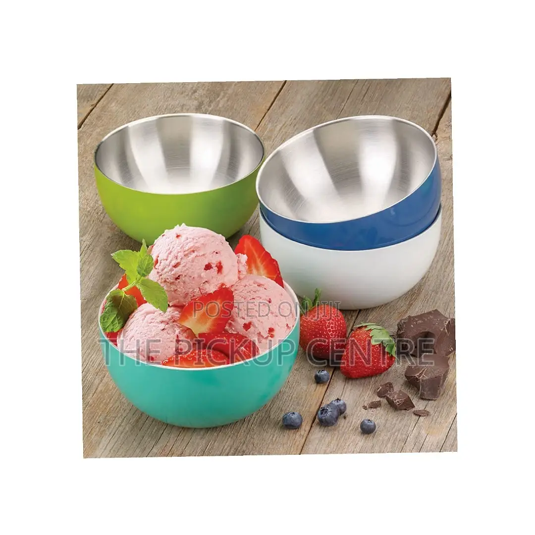 Stainless-Steel Double-Wall Bowl Set, 4 Pack Assorted Colors