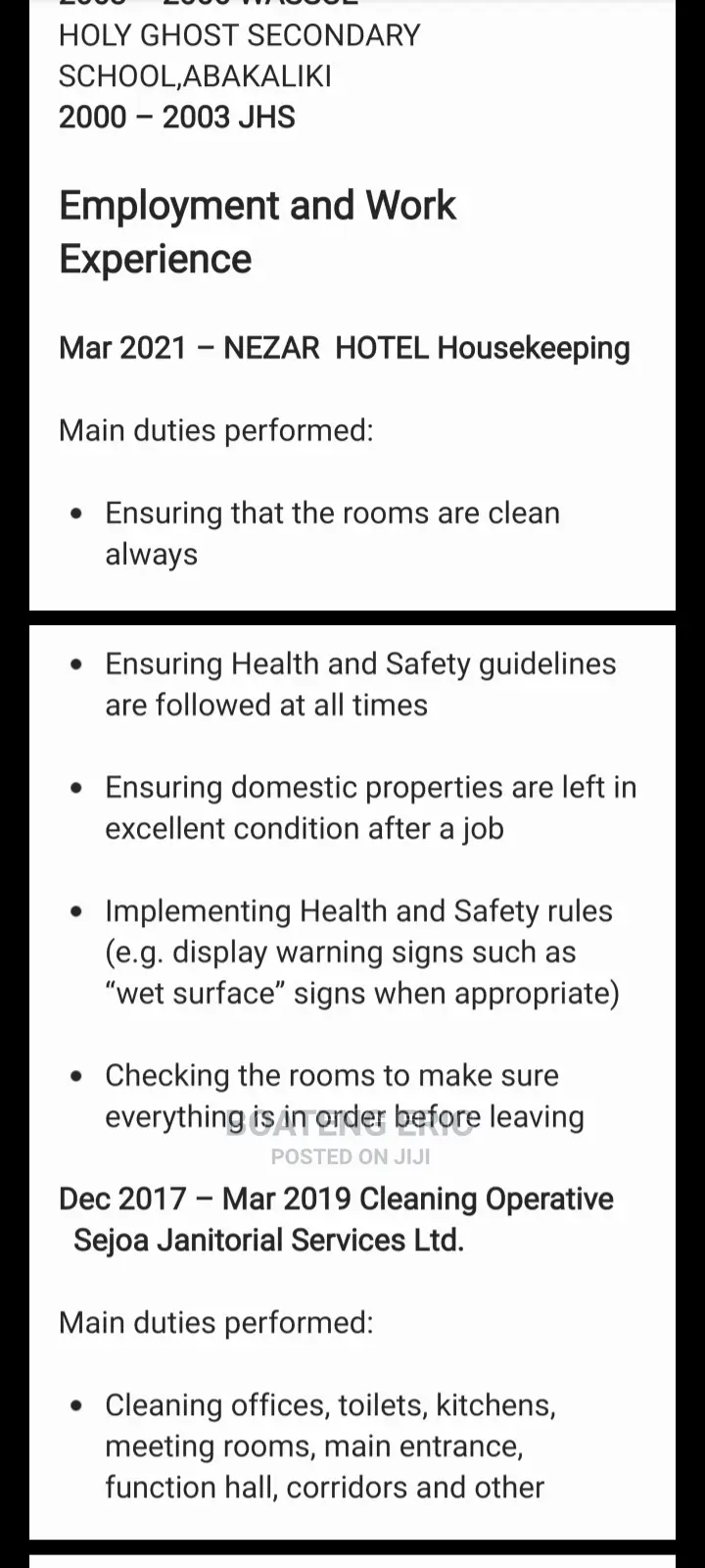 Housekeeping Cleaning CV