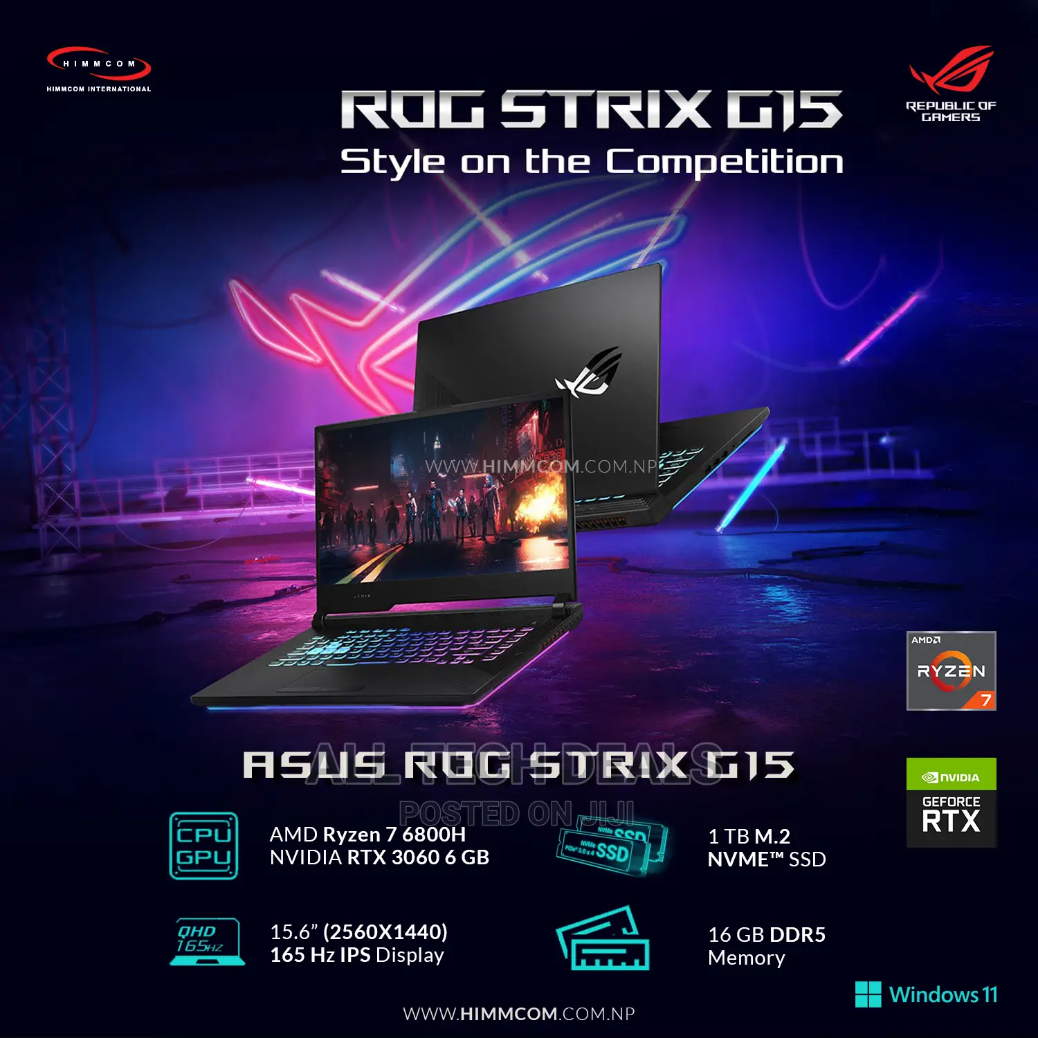 New Laptop Asus ROG Strix G15 16GB AMD Ryzen 7 SSD 1T