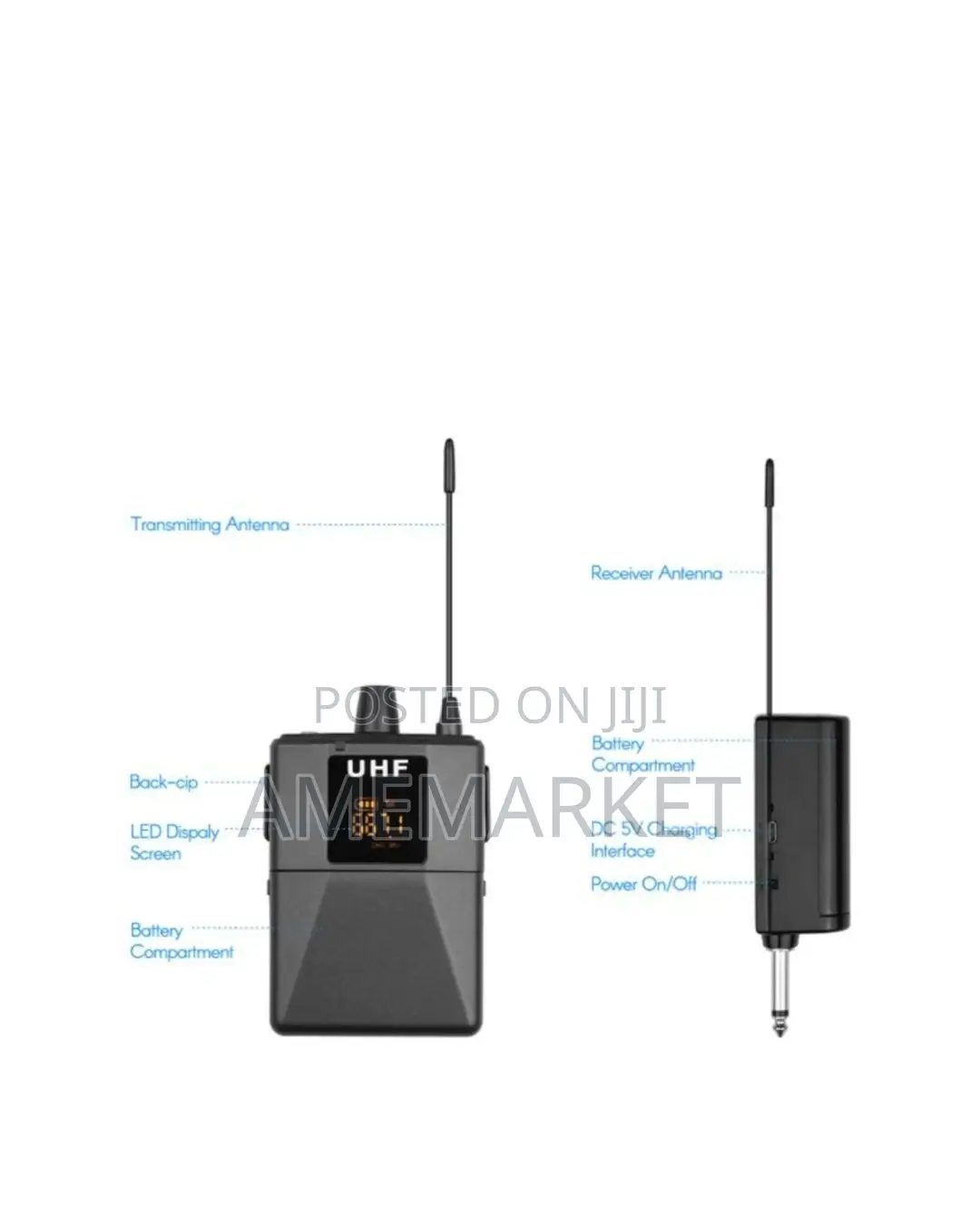 UHF Wireless Body-Pack Microphone. Transmitter and Receiver