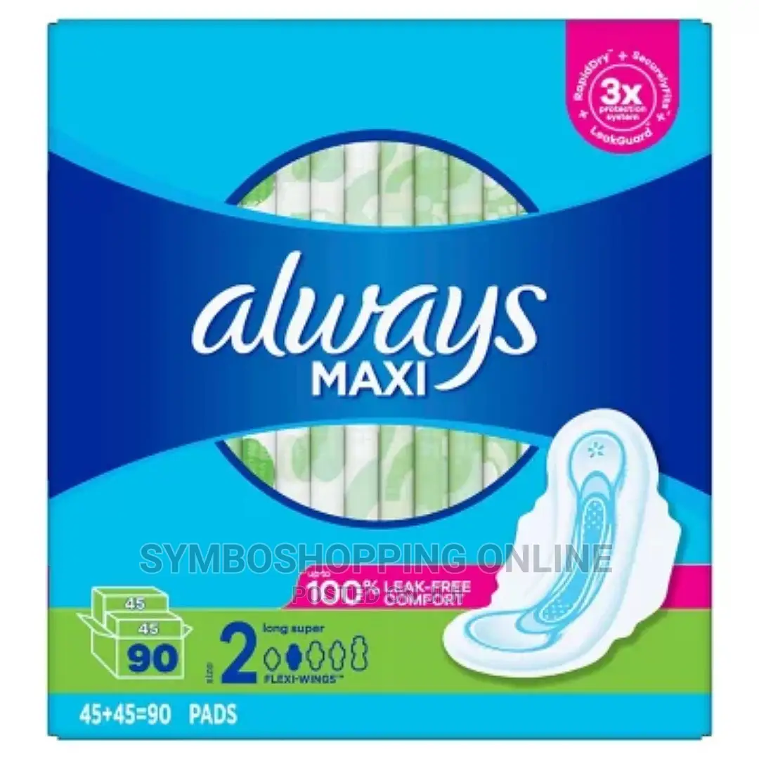 Always Maxi Long Super Pads, Unscented - Size 2 (90 Ct.)