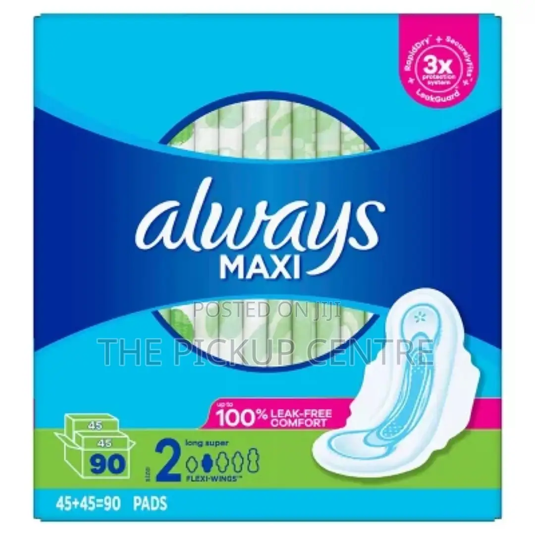 Always Maxi Long Super Pads, Unscented - Size 2 (90 Ct.)