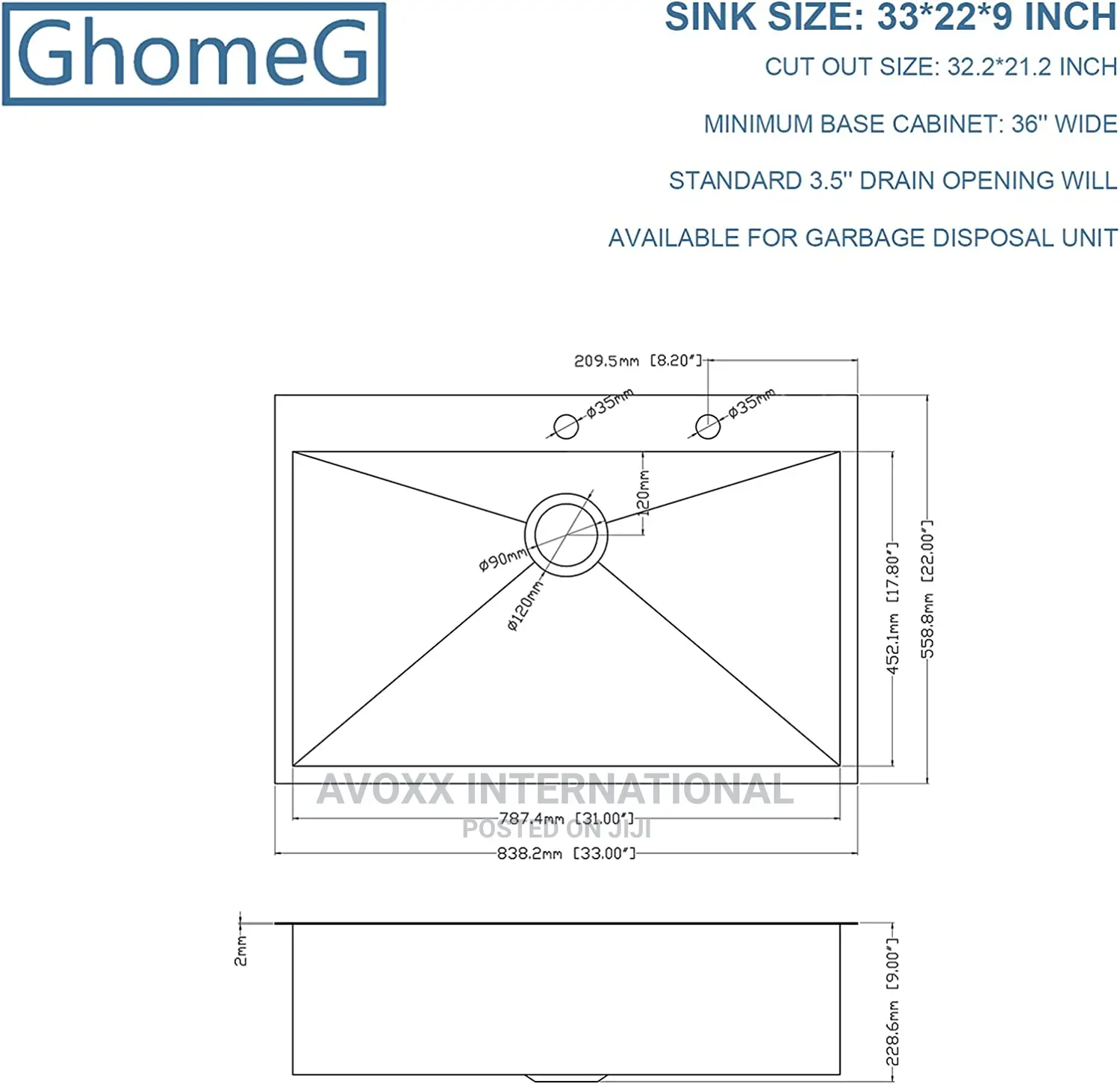 Ghomeg (Accessories Included)Handmade Stainless Steel Sink