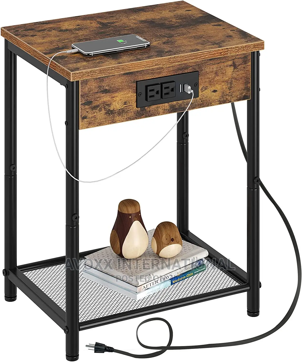 Seventable End Table With Charging Station USB Ports