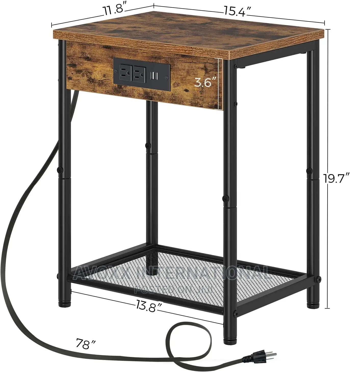 Seventable End Table With Charging Station USB Ports
